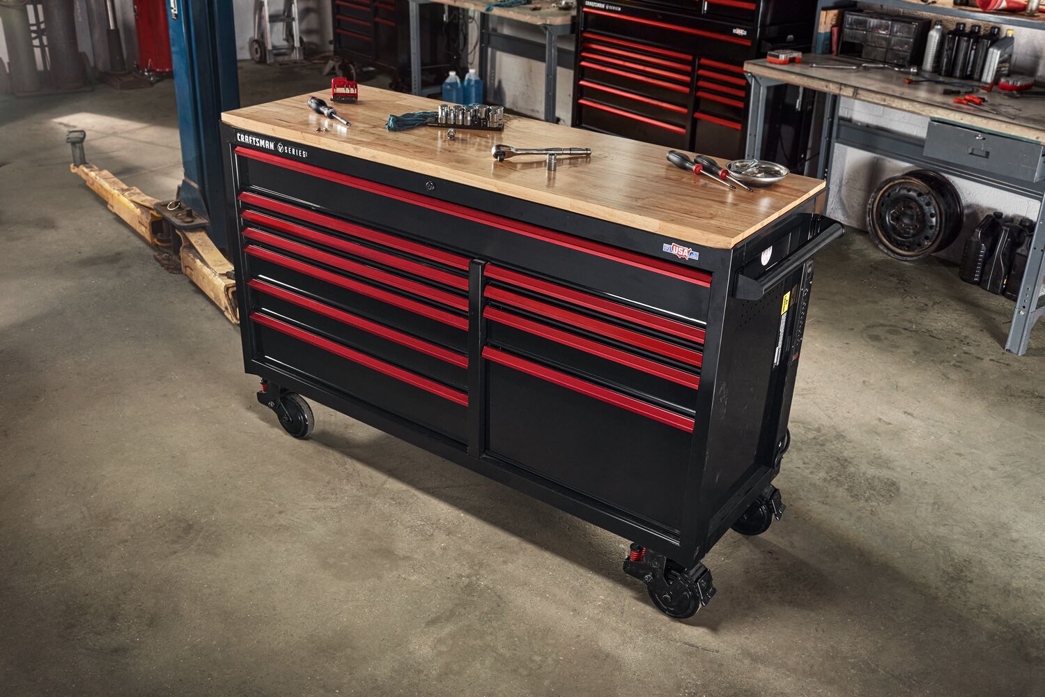 CRAFTSMAN V-Series™ Workstation featured in automotive shop filled with CRAFTSMAN tools